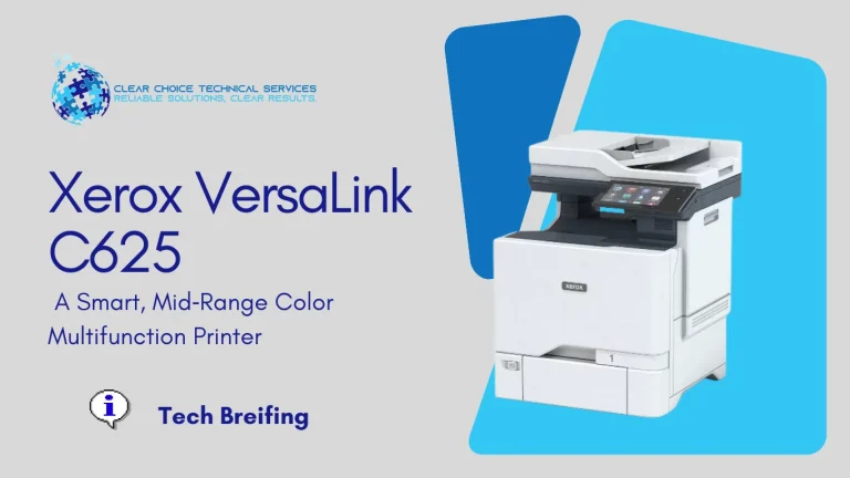 Xerox VersaLink C625 color multifunction printer with a tablet-like touchscreen interface serving Jacksonville, FL 32256.