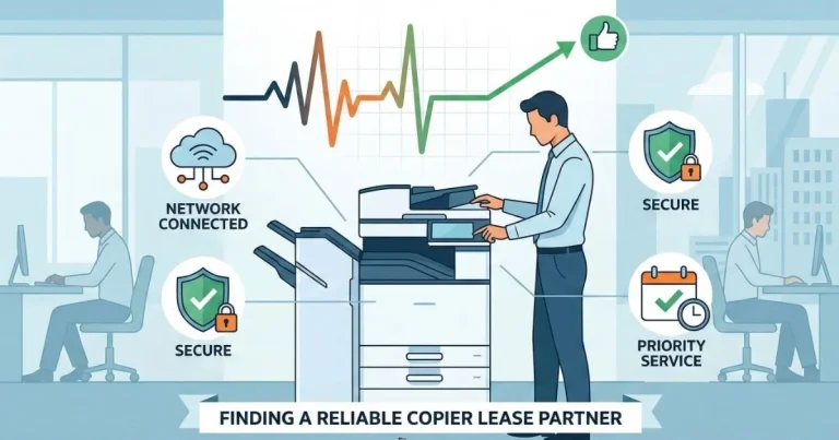 A professional technician providing a Reliable Copier Lease in Jacksonville, featuring 4-hour SLAs, secure network connectivity, and priority service.