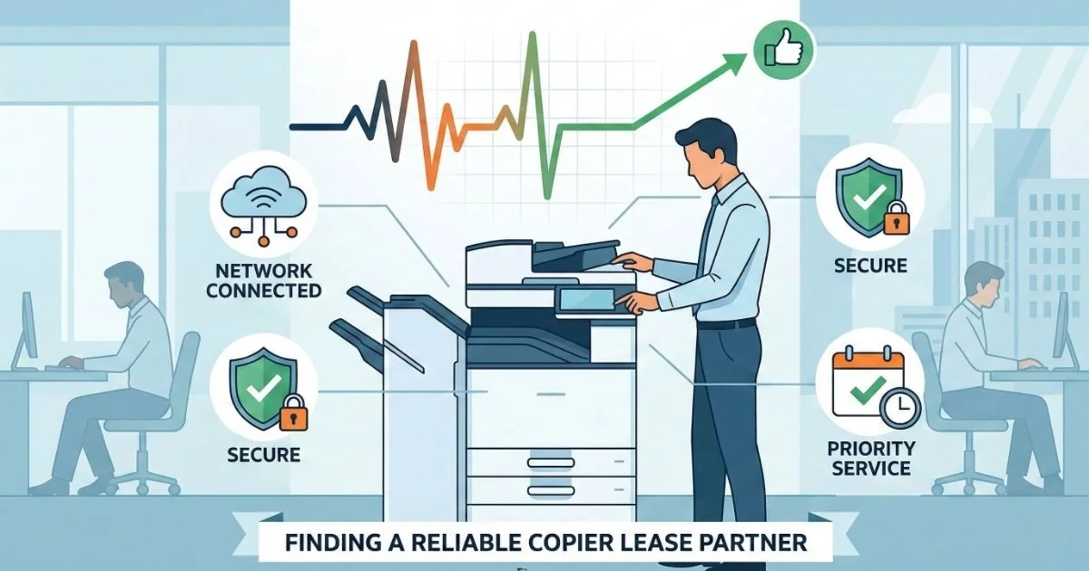A professional technician providing a Reliable Copier Lease in Jacksonville, featuring 4-hour SLAs, secure network connectivity, and priority service.