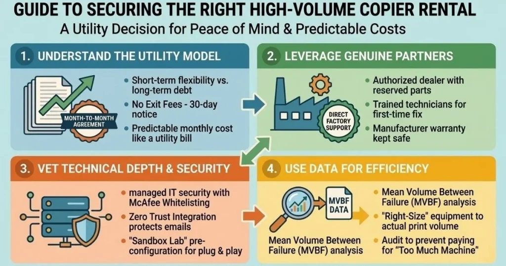 Guide to securing the right high-volume Copier Rental Cost in Jacksonville, focusing on McAfee Whitelisting, Zero Trust, and Sandbox Lab pre-configuration.